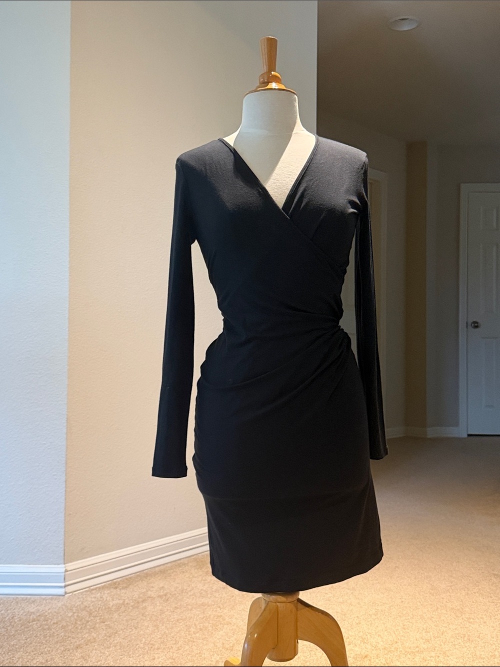 Banana Republic Black Long Sleeve Faux-Wrap Dress